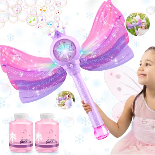 Britik Bubble Wands for Kids Girls - LED Light & Music Bubble Machine: 3 AA Batteries & 2 Bubble Solutions, Outdoor Party Birthday Toys for Toddlers, Gift for 3 4 5 6 7 8 Year Old Girls, Purple
