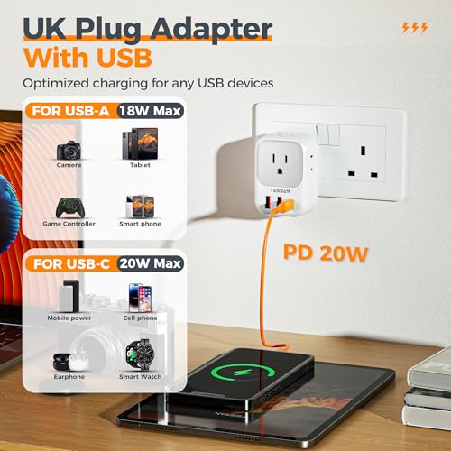 TESSAN UK Adapters for Travel, US to UK Ireland Plug Adapter 20W, Foldable by TESSAN - Used condition - Image 5