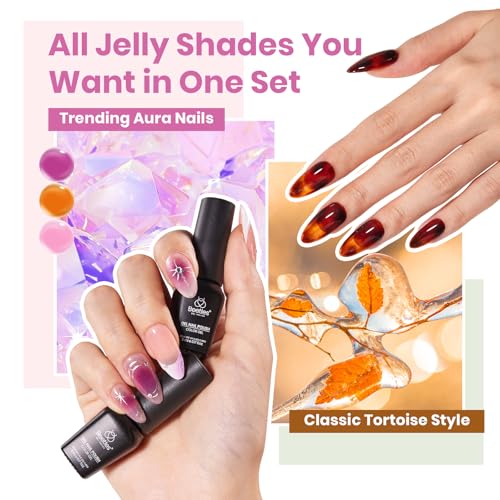 Image of Beetles Jelly Gel Nail Polish Set, 53PCS 36 Colors Jelly Pink Milky White Red Black Blue Green Silver Cat Eye Base Glitter Glossy Matte Top Coat Crystal Ice Collection French Nails Gift for Women
