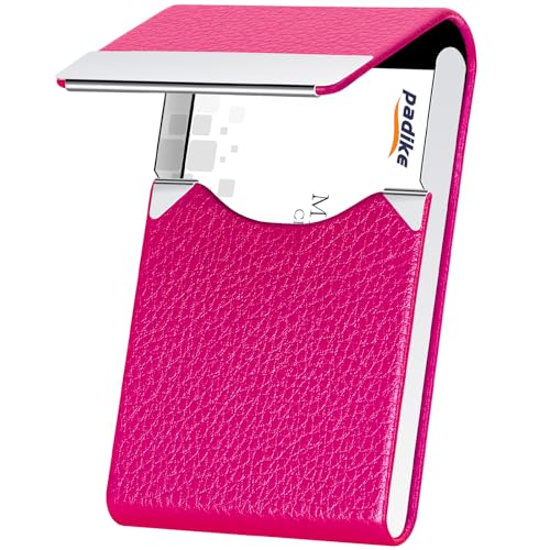 Image of Padike PU Leather Business Card Holder for Women Professional Business Name Card Holder Stainless Steel Business Card Case with Magnetic Shut (Rose red)