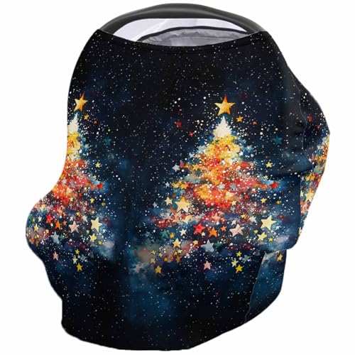 Nursing Cover for Breastfeeding Scarf, Christmas Winter Xmas Tree Stars Snowflakes Baby Car Covers Super Soft Multi Use for Canopy Shopping Cart Cover Blanket Stroller Cover
