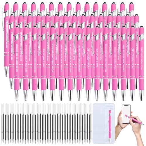 90 Pcs Funny Sarcastic Pens - 30 Set Ballpoint Pens with Refills & Bags,Fun Pen with Snarky Sayings, Stylus Tip - Demotivational Pen for Adults, Coworkers, Office - Funny Gag Gift, Novelty Gift (Pink)