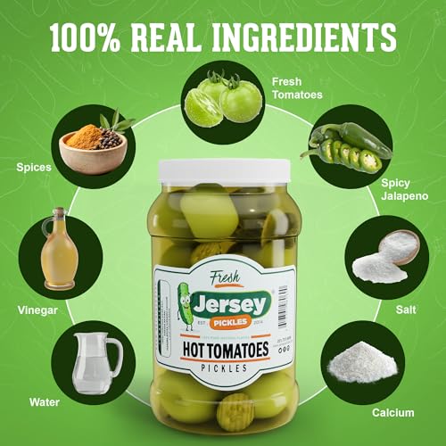 Image of Jersey Pickles - Hot Pickled Tomatoes (Gallon) - Pickled Vegetable - Handcrafted Gourmet Topping for Sandwiches, Charcuterie & More