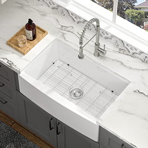 30 White Farm Sink- Lofeyo 30 X 21 Inch Kitchen Sink Apron Front White Ceramic Porcelain Fireclay Single Bowl Kitchen Farm Sink Basin #TOP10