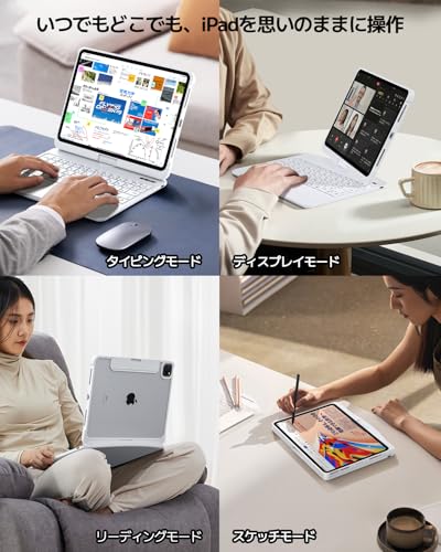 iPad キーボードケース マジックキーボード iPad 10.2 インチ第7/8/9世代 360度回転 日本語配列キーボード Bluetooth ペン収納 軽量 バックライト ホワイト