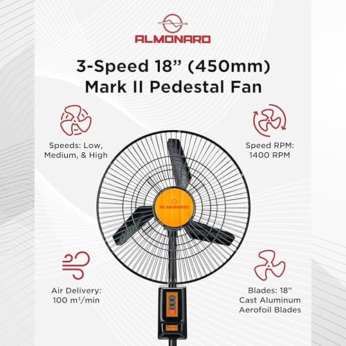 Image of Almonard Mark II 450mm Pedestal Fan | 1400 RPM High Speed Home & Commercial Use | 1 Year Warranty (Ivory)