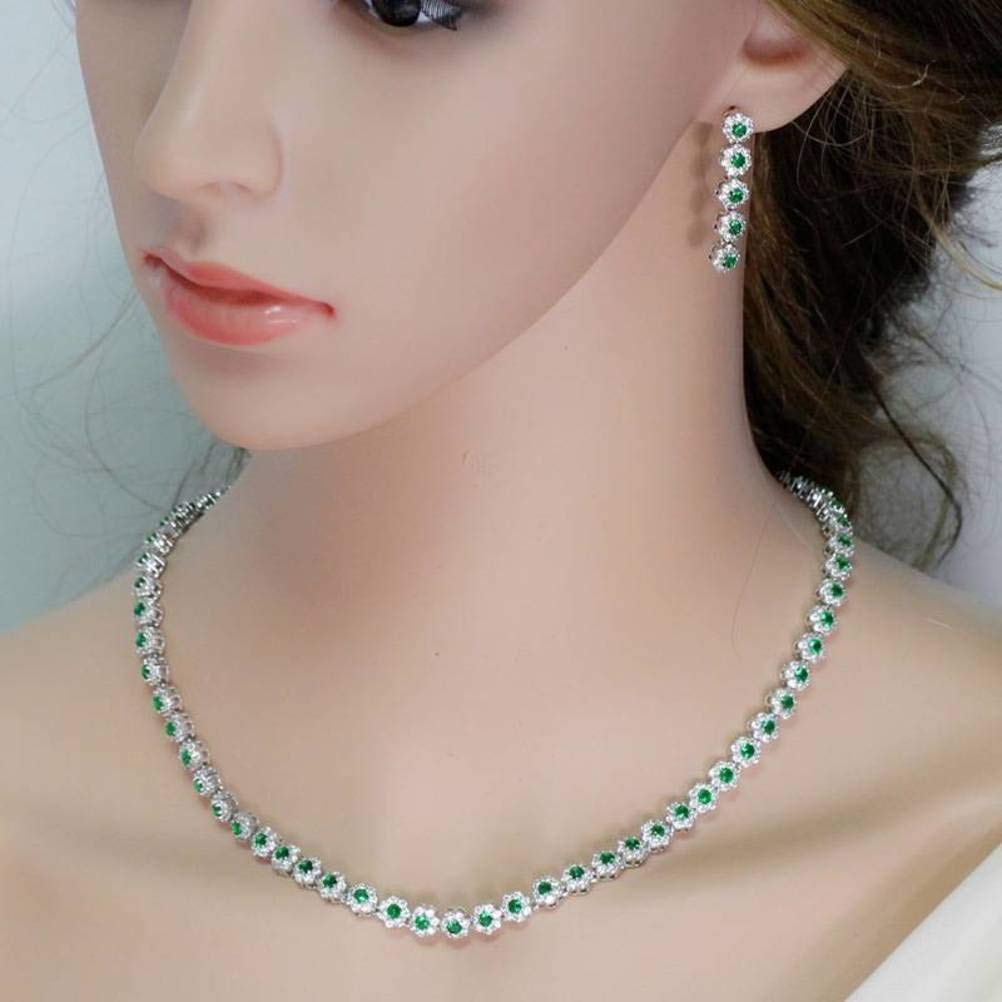 Collana Orecchini Set Di Anelli Set Di Gioielli per Donna Elegante Elegante Set da Sposa Orecchini Collana Bracciale 3 Pezzi 3A Zircone Collana in Oro Bianco Ipoallergenicoverde
