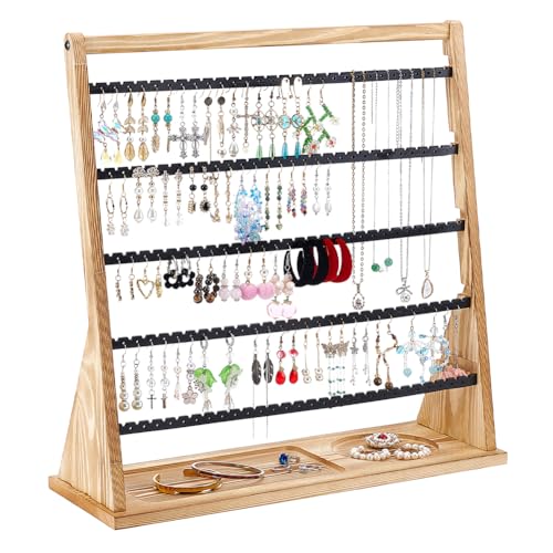 INTERWARM 1 Stück Ohrringhalter Organizer Rustikaler Schmuckständer Aus Holz 5 Stöckig Ohrringhalter Mit 140 Löchern Für Ohrstecker Creolen Armbänder Halsketten Und Ringe