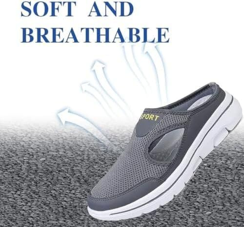 Generic Men's Mesh Sport Slip-On Mule Sneakers, Gray, White Sole Grey - Image 5