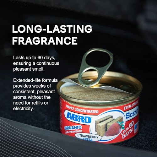 Image of ABRO Car Air Freshener Cans: Spill Proof Air Fresheners for Home, Office, or Car Accessories, Lasts Up to 60 Days - 3 Pack Strawberry Scent