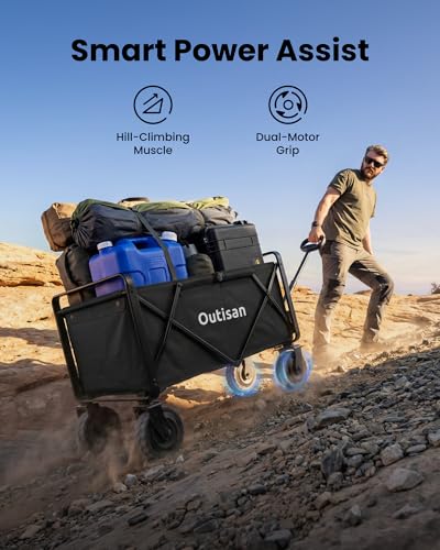 Image of Smart Electric e-Wagon Air 3-Second Fold Cart with 9-Mile Range 300LB Heavy-Duty Dual Motor Wagon All-Terrain Collapsible Wagon for Grocery, Camping, Jet Black