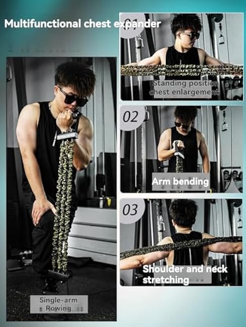 Natural Latex 3-Hole Resistance Stretcher, Men Heavy Resistance Stretcher Chest Expander Stretch Bands, Ab Training Auxiliary Device