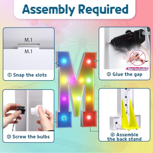 Image of Imprsv Colorful Marquee Letters 4 Feet Tall, Large Light up Letters M | RGB with Remote, Birthday Party Decorations Anniversary Wedding Decorations Assembly Required 27 Pcs Accessory Set