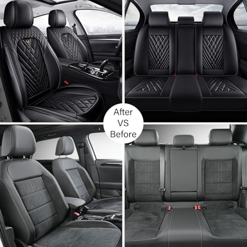 Image of Car Seat Cover Fit 98% of MINI 2000-2025,Premium Nappa Leather Breathable Waterproof Sports Seat Cover,Easy to Install Automotive Seat Covers Front Pair(Black)