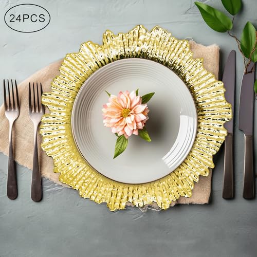 Platos cargadores redondos oro 13 pulg set 24 pzas miniatura 3