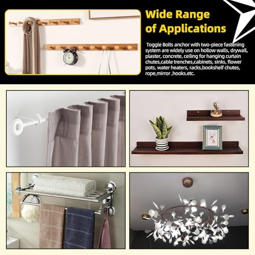 Mardatt 18Pcs M4 M5 M6 Eye Bolt Toggle Bolt Assortment Kit, Spring Toggle Bolts Butterfly Anchors Butterfly Toggle Anchors, Heavy Duty Drywall Anchors with Wing Nut for Hanging Lamps Heavy Items - Image 7
