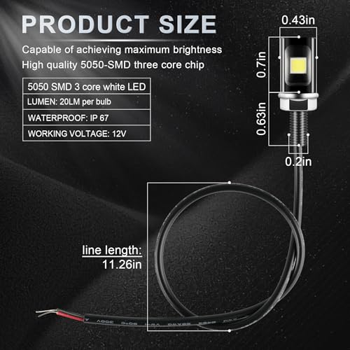 image for LivTee Super Bright License Plate Light, 12V License Tag Screw Bolt Ac