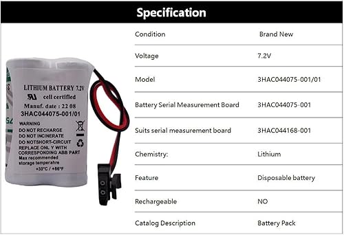 Miniatura 4 de 3HAC044075-001/01 7.2V SMB Batería para ABB Robot CPU ABBTA521 ABB3HAC16831-1