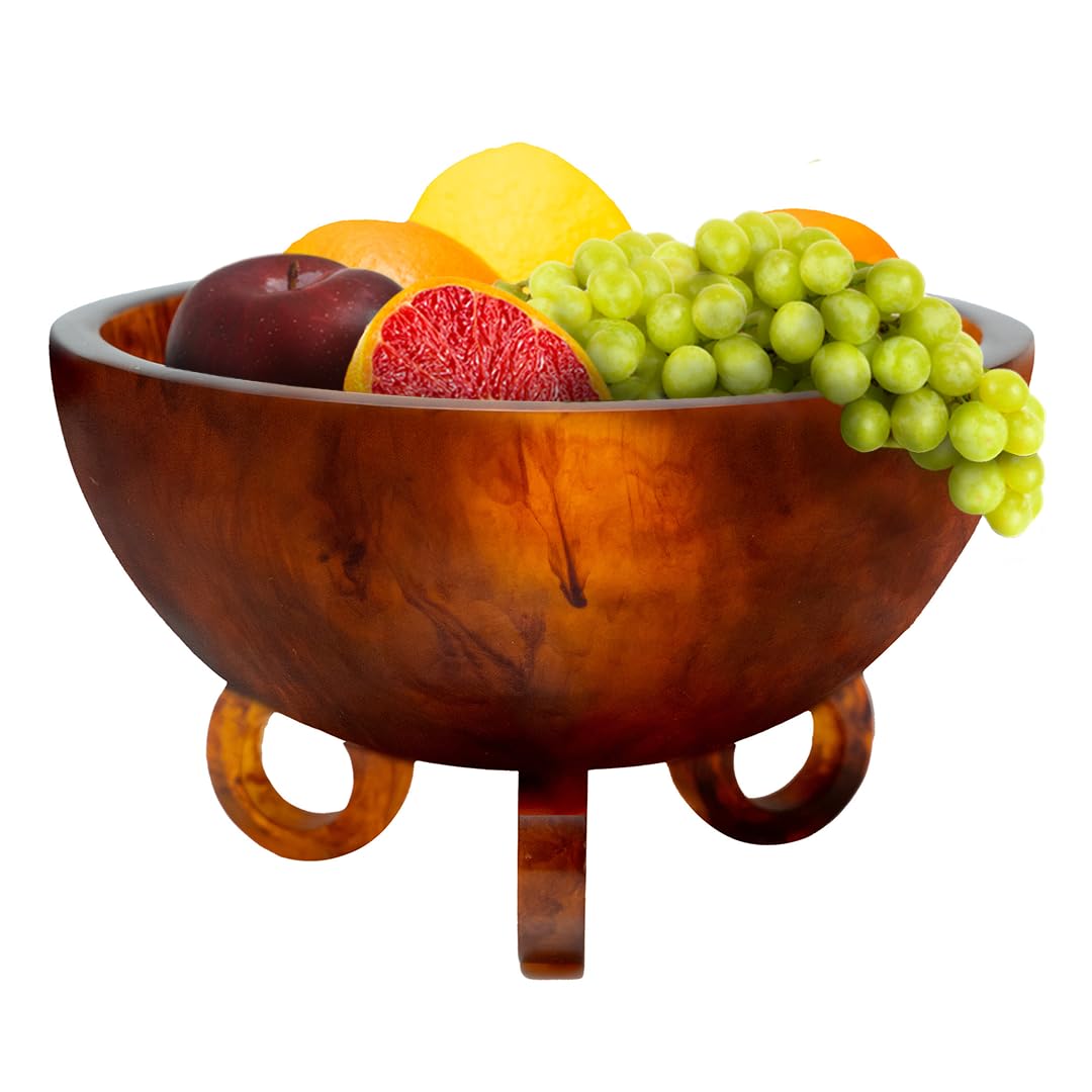 Folkulture Fruit Bowl for Kitchen Counter, 9" Resin Decorative Bowl for Fall Table Decor, Fall Centerpieces for Table, Fruit Basket for Fall Decor or