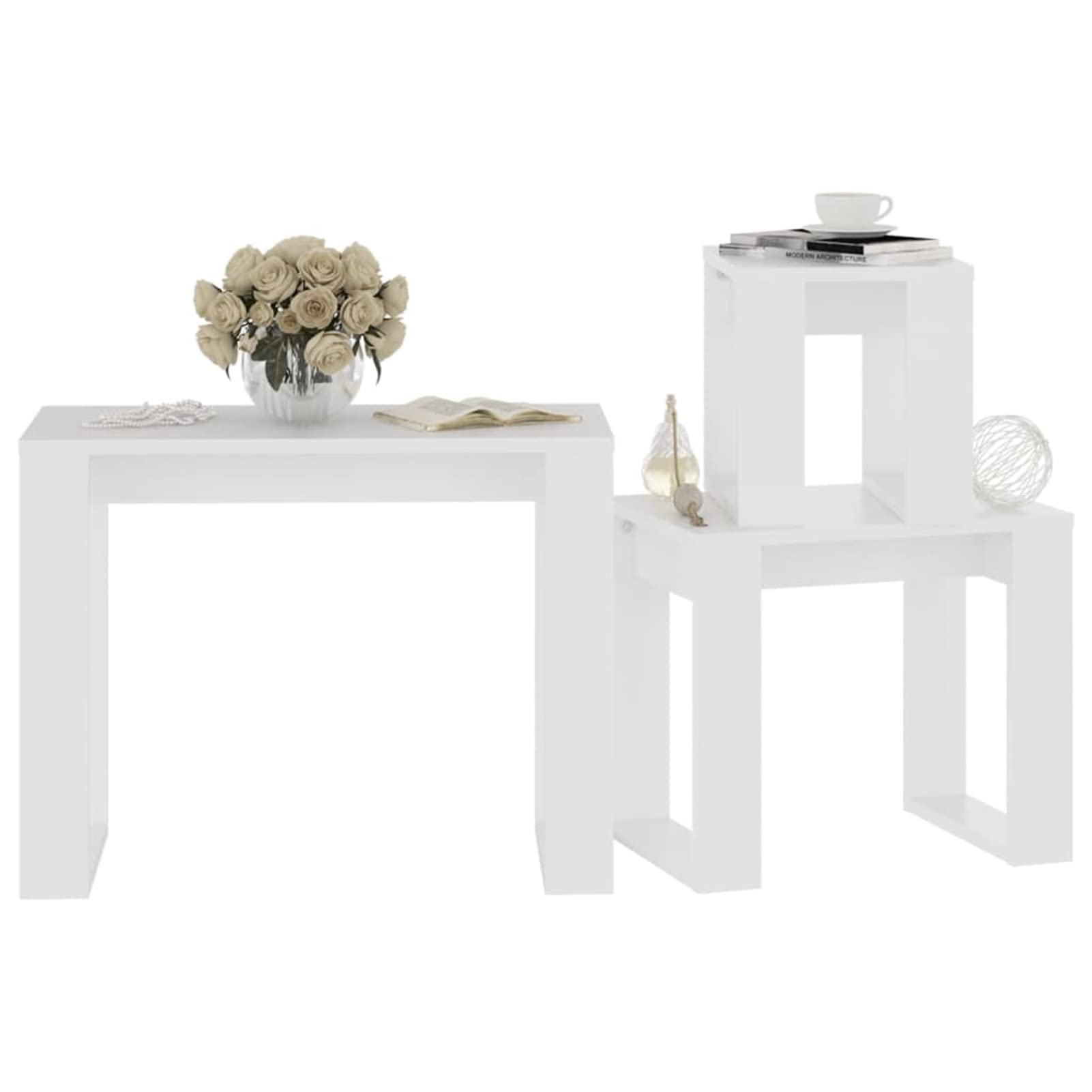 Mesa Nido de Madera de Ingeniería para Espacios Pequeños, Blanco, 3 Tamaños Distintos