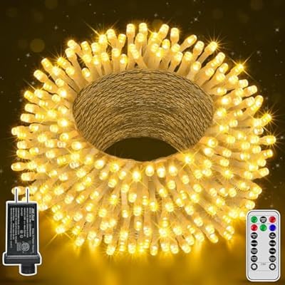 shineshine 197 FT 600 LED Christmas Lights Outdoor, 8 Modes Waterproof Christmas Tree Lights with Remote Timer, Warm White Christmas String Lights Plug in for Wedding Holiday Party Decorations