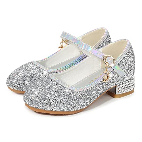 Betadog Girls Sandals Kids Glitter Bow Dress Shoes Heel Sequins Princess Sandals Toddler Flower Wedding Party Shoes (Grey-j, 13)3