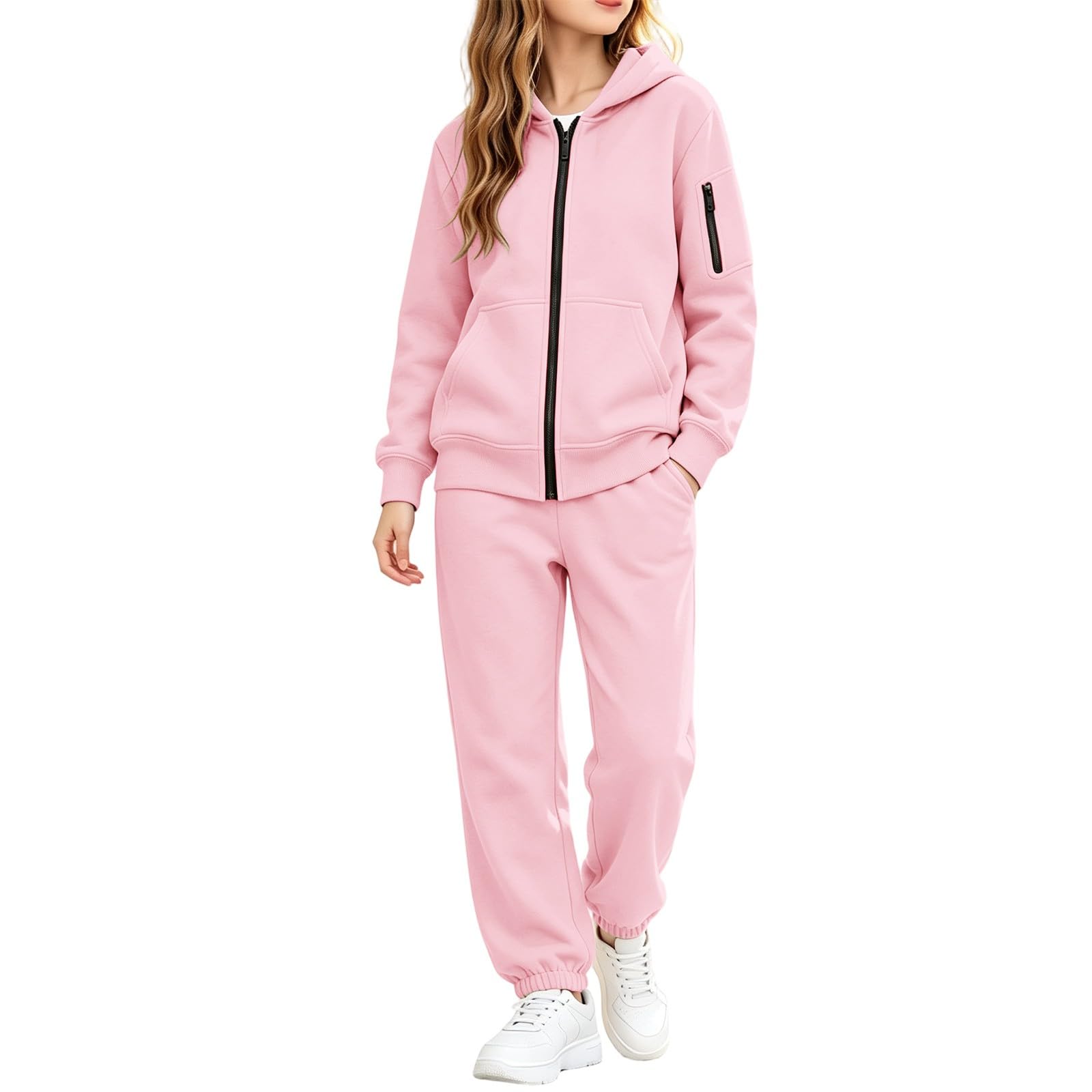 Conjunto de chándal con capucha y cremallera para niños, 2 piezas | Sudaderas con capucha y pantalones deportivos para niñas y niños, ropa deportiva informal y cómoda para uso diario