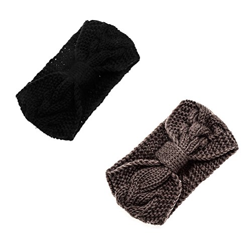 Ever Fairy Women's Elastic Wide Knitted Turban Headband Ear Warmer Head Wrap (#6 2 Color Pack C)