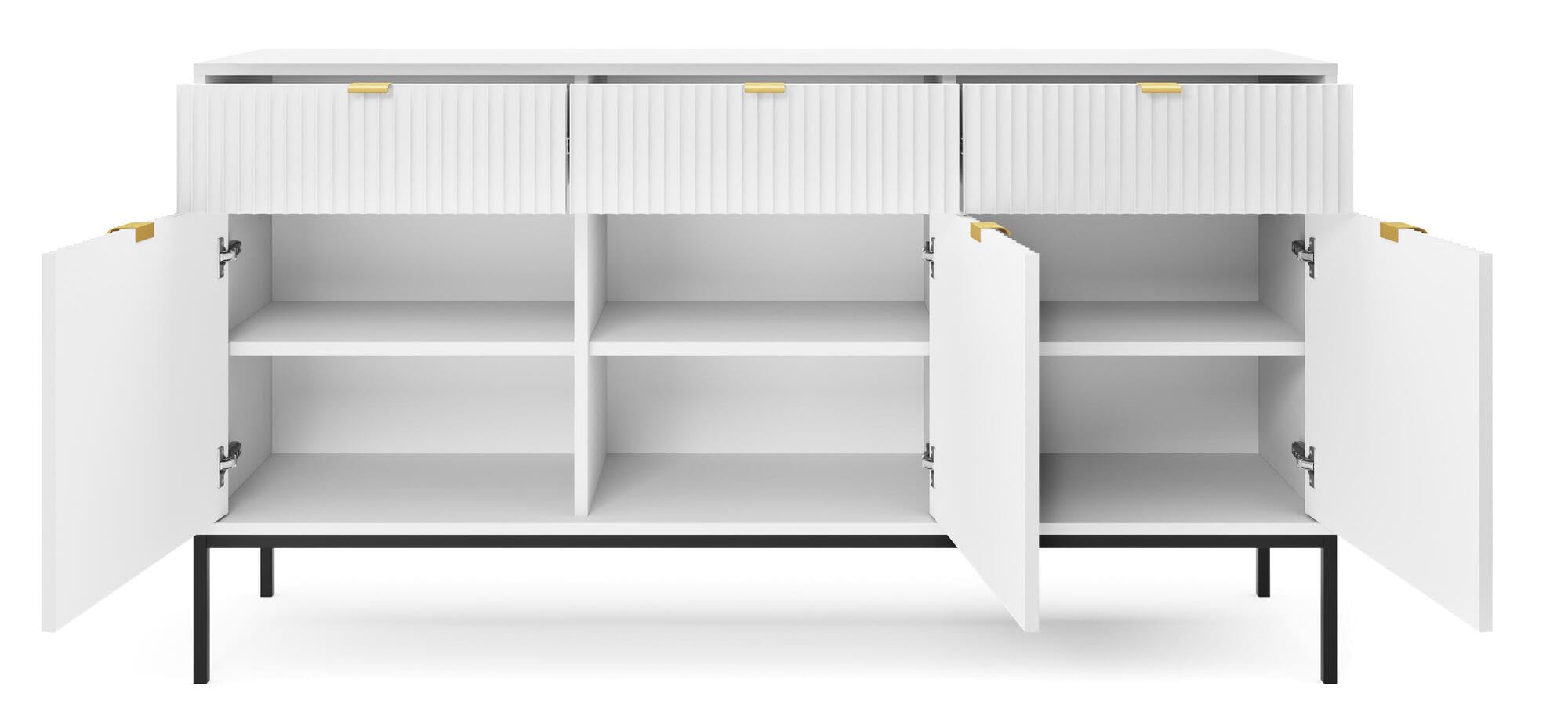 Sideboard, Retro-Stil, Weiß, 154 x 39 x 83 cm, 51 kg, 3 Türen mit Schubladen, Engineered Holz und Stahl