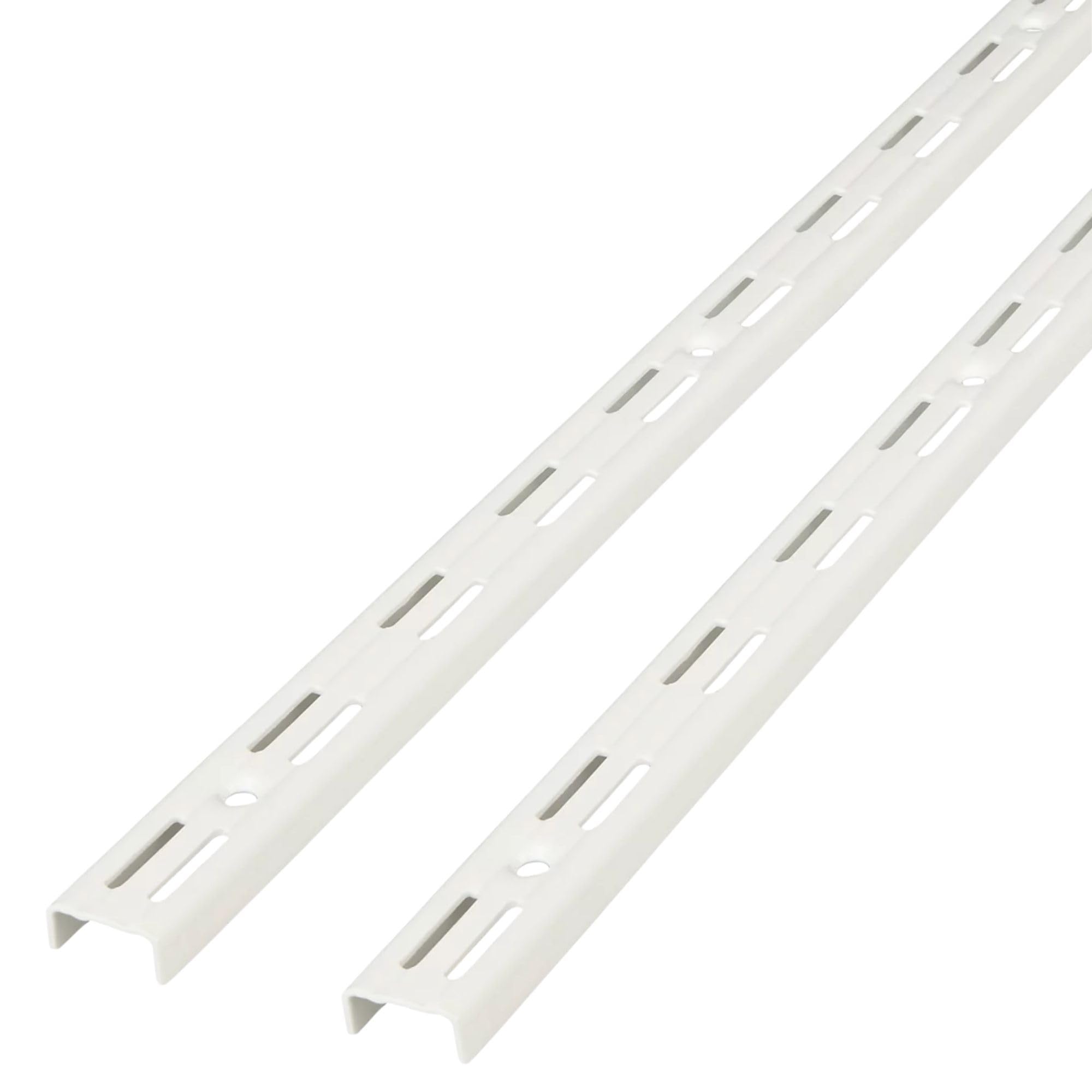 2x 22cm White Twin Slot Upright – Adjustable Wall Mounted Steel Shelving Rail for Brackets – Antimicrobial Finish, 32mm Pitch – Durable Storage Solution for Home, Garage, or Commercial Use