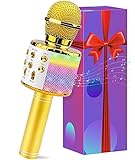 Luces LED multicolor y los mejores regalos. Este micrófono inalámbrico Bluetooth de karaoke muestra 32 luces LED brillantes que saltan junto con tu voz o volumen de música, te hace sentir en el centro del club de discoteca. Deja que tus hijos comiencen su pequeño concierto en solitario ahora. Di adiós a los enredos de micrófono con cable y di hola a la libertad de movimiento Es un gran regalo de cumpleaños o festival para tus hijos, amigos o familia.