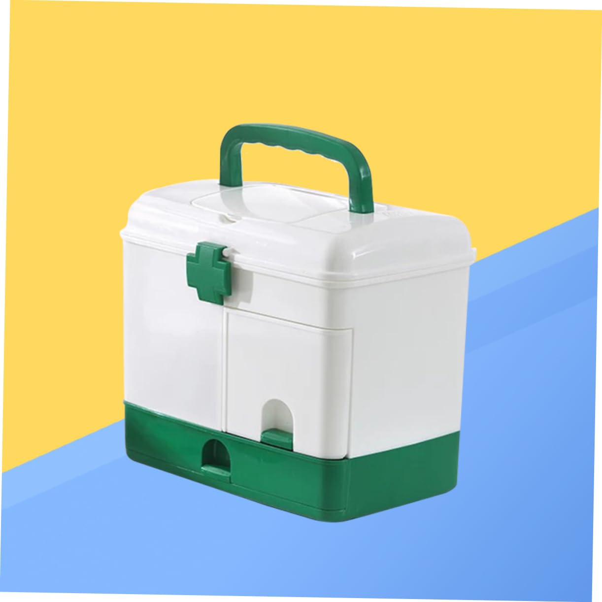 FOYTOKI Multiple Layer Plastic Emergency Medicine Storage Box Handy First Aid Kit Container Green for Home Travel Portable Medical Organizer Lock Moisture Design