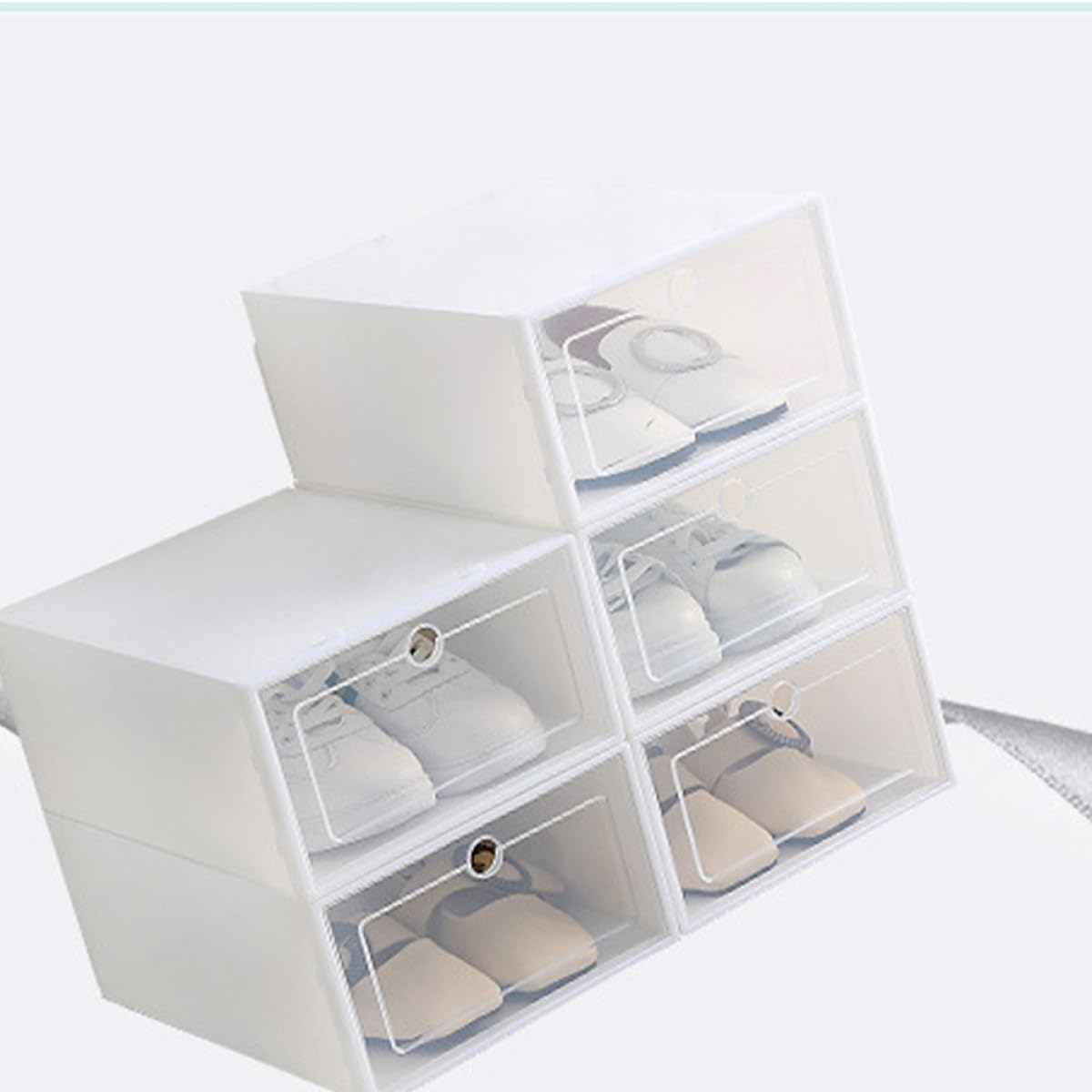 12 Stück Stapelbare Schuhkartons aus Dickem Weißem Kunststoff mit Transparentem Design zur Schuhaufbewahrung unter Bett oder Kleiderständer