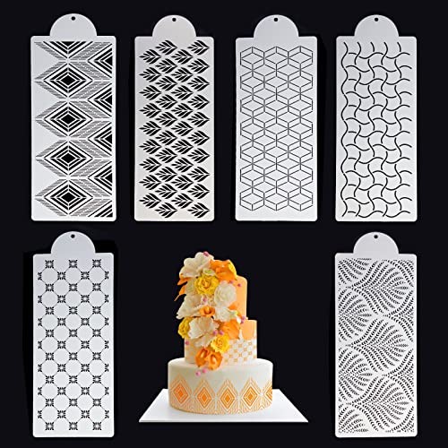 Pochoir à Gâteau Décoration, Réutilisable Plastique Pochoir Gateau Dentelle Pochoirs de Cuisson pour la Décoration de Gâteaux Chocolat Desserts Cake Stencil 6 Pièces Cover
