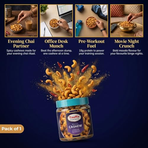 Image of Tauffa Masala Cashews 250g | Roasted Whole Kaju with Desi Masala | Crunchy Spicy Kaaju Nuts | Ready-to-Eat | No Added Oil or Colours