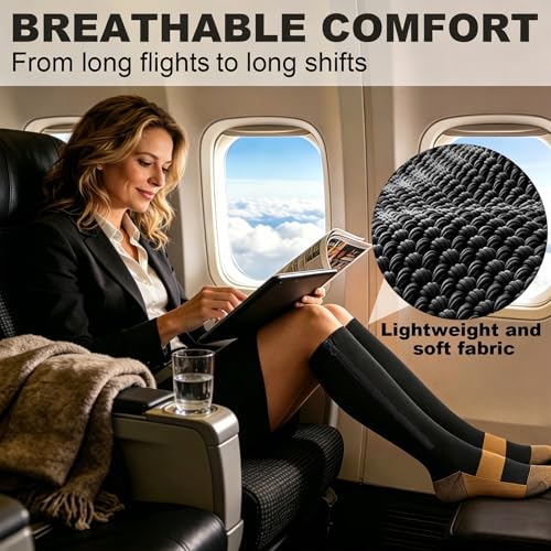 Image of CASMON 2 Pairs Zipper Compression Socks for Women & Men,15-20 mmHg Closed Toe Knee High Support Sock for Varicose Vein Edema