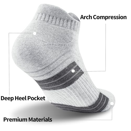 Mens Ankle Running Socks, Sport Athletic Socks with Cushined, Low Cut Compression Cotton Socks, 4 Pairs3