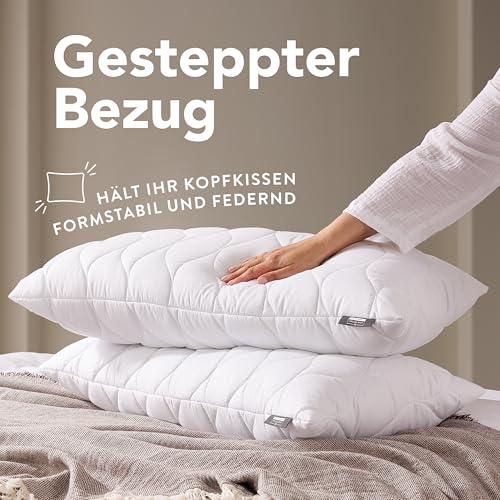 John Cotton Kopfkissen 40x80 cm – Hotel-Luxus-Stepp-Kissen für Nackenschmerzen, Verstellbares Kissen mit Reißverschluss - 450g Füllung, Bequemes Schlafkissen für Allergiker, Oeko-TEX (40 x 80) – Bild 3