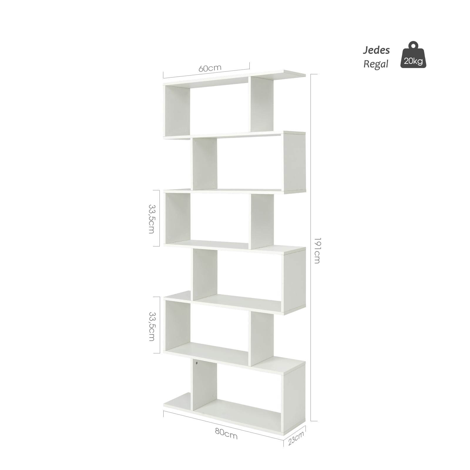 GOPLUS Bücherregal mit 6 Ebenen, Stufenregal aus Holz, Raumteiler Regal mit Kippschutz, Standregal Büroregal für Wohnzimmer, Büro, 80 x 23 x 191cm (Weiß, 6 Ebenen)