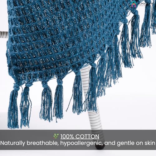 Image of HOMADORN Waffle Weave Cotton Throw Blanket - Lightweight, Breathable & Cozy for Sofa or Bed (100% Cotton)(50X60 Inches) Teal Blue