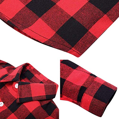 Boys Flannel Shirts Long Sleeve Button Down Plaid Shirts Red Black, Tag 170 = 10-11 Years #TOP6