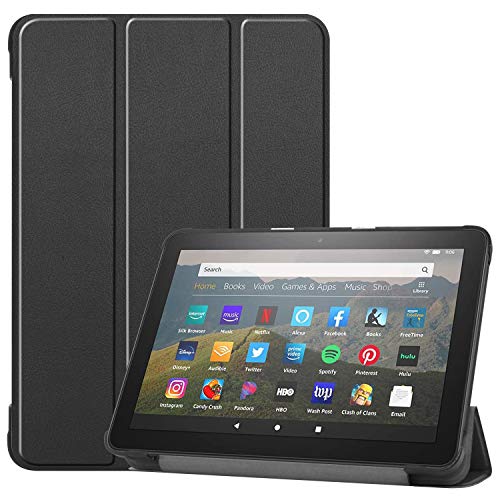 FanTings Capa para tablet Amazon Fire HD 8 2020, capa ultrafina e leve com suporte inteligente e capa de couro de poliuretano de qualidade premium para tablet Amazon Fire HD 8 2020 – Preta