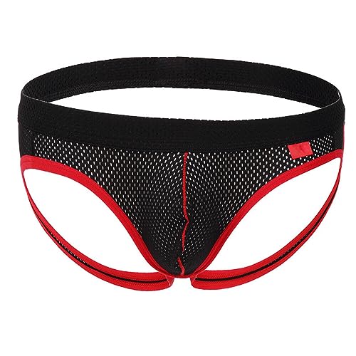 GKLWEJ Tanga Suspensorio Hombre, Transpirable Calzoncillos para Hombre, Calzoncillos Tanga para Hombre, Calzoncillos Suspensorios para Hombre, Ropa Interior Deportiva, L, Negro