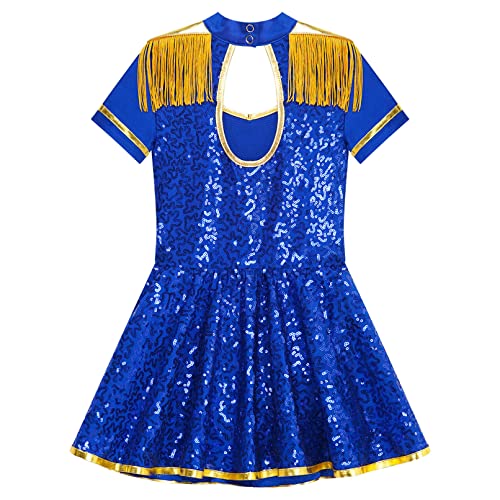 Moily Kids Girls Sequins Drum Majorette Marching Band Mock Tassel Short Sleeve A Line Uniform Dress4