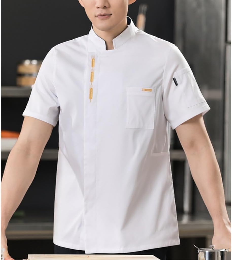 Summer Chef Jacket Short Sleeve Unisex Chef Coat Working Chef Uniform for Food Service, Caterers, Bakers