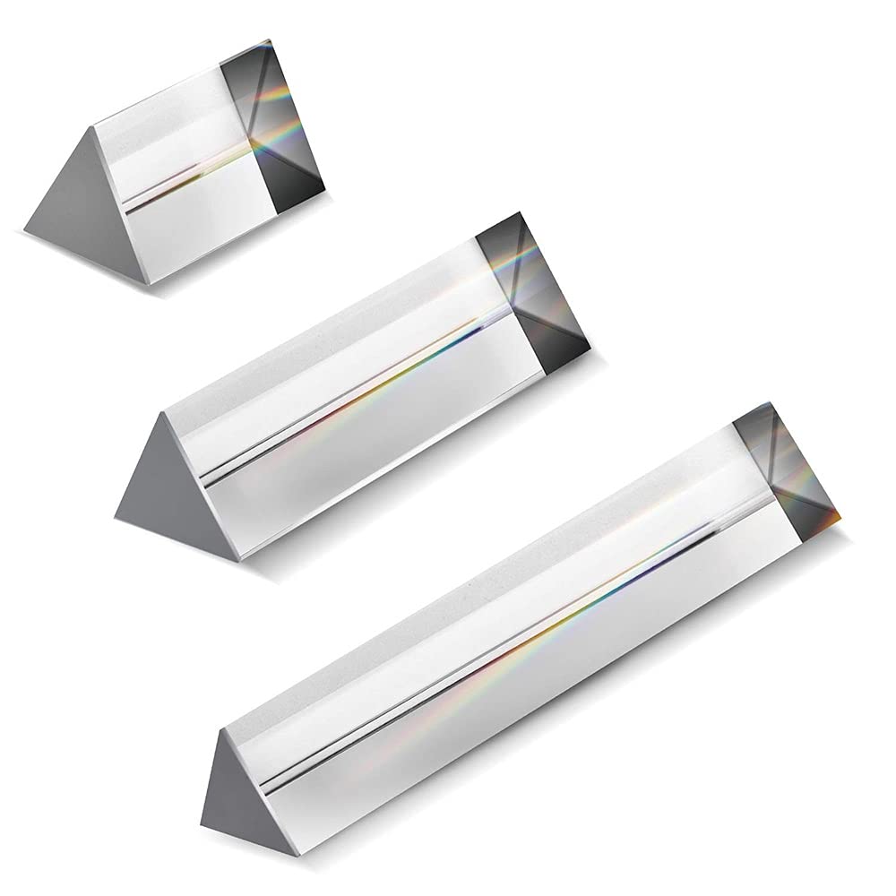 ZOKBOM 3PCS K9 Crystal Triangular Prism, 3 Inch 4 Inch 6 Inch Optical Glass Rainbow Prism, Portable Photography Prism Refractor for Photography Physics Teaching Light Rainbows Spectrum (A)