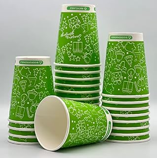 HOT BARGAINS 12oz Embossed Design Green Christmas Theme Double Wall Insulated Disposable Kraft Paper Coffee Cups for Chocolate Tea, Espresso, and Cold Drinks (RED, 25) (Green, 1)