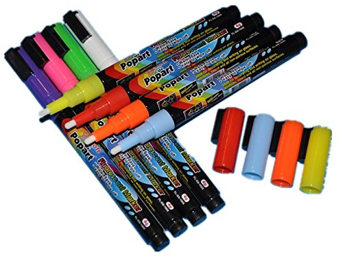 8 COLOURS NEON FLUORESCENT LIQUID CHALK PENS BLACKBOARD MARKER MENU GLASS PENS(3MM NIB)