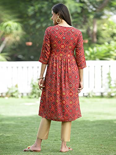 Image of Juniper Women's Rayon Festive Printed Flared Kurta for Women