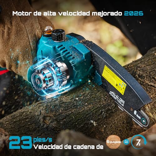 Miniatura 4 de SEESII 6'' Mini Motosierra Bateria 8000mAh, Motosierra Eléctrica Bateria con Depósito Para El Aceite y Cadena Reemplazable, Motosierra Inalámbrica Portátil para Podar Árboles de Jardinería